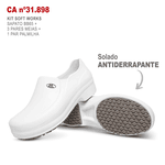 Kit Sapato Antiderrapante BB65 Branco Soft Works EPI + 3 Pares Meias + 1 Par Palmilhas 