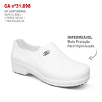 Kit Sapato Antiderrapante BB65 Branco Soft Works EPI + 3 Pares Meias + 1 Par Palmilhas 