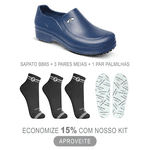 Kit Sapato Antiderrapante BB65 Marinho Soft Works EPI + 3 Pares Meias + 1 Par Palmilhas 