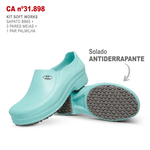 Kit Sapato Antiderrapante BB65 Verde Medicina Soft Works EPI + 3 Pares Meias + 1 Par Palmilhas 