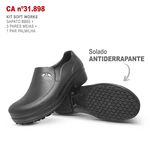 Kit Sapato Antiderrapante BB65 Preto Soft Works EPI + 3 Pares Meias + 1 Par Palmilhas 