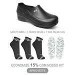 Kit Sapato Antiderrapante BB65 Preto Soft Works EPI + 3 Pares Meias + 1 Par Palmilhas 