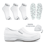 Kit Sapato Social Antiderrapante com Biqueira BB66 Branco Soft Works EPI + 3 Pares Meias + 1 Par Palmilhas 