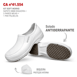 Kit Sapato Social Antiderrapante com Biqueira BB66 Branco Soft Works EPI + 3 Pares Meias + 1 Par Palmilhas 