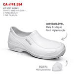Kit Sapato Social Antiderrapante com Biqueira BB66 Branco Soft Works EPI + 3 Pares Meias + 1 Par Palmilhas 