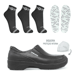 Kit Sapato Social Antiderrapante com Biqueira BB66 Preto Soft Works EPI + 3 Pares Meias + 1 Par Palmilhas 