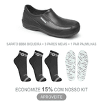 Kit Sapato Social Antiderrapante com Biqueira BB66 Preto Soft Works EPI + 3 Pares Meias + 1 Par Palmilhas 