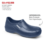 Kit Sapato Social Antiderrapante BB67 Marinho Soft Works EPI + 3 Pares Meias Brancas + 1 Par Palmilhas 