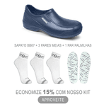 Kit Sapato Social Antiderrapante BB67 Marinho Soft Works EPI + 3 Pares Meias Brancas + 1 Par Palmilhas 