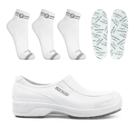 Kit Sapato Social Antiderrapante BB67 Branco Soft Works EPI + 3 Pares Meias + 1 Par Palmilhas 