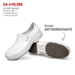 Kit Sapato Social Antiderrapante BB67 Branco Soft Works EPI + 3 Pares Meias + 1 Par Palmilhas 