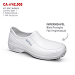 Kit Sapato Social Antiderrapante BB67 Branco Soft Works EPI + 3 Pares Meias + 1 Par Palmilhas 