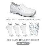 Kit Sapato Social Antiderrapante BB67 Branco Soft Works EPI + 3 Pares Meias + 1 Par Palmilhas 