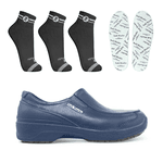 Kit Sapato Social Antiderrapante BB67 Marinho Soft Works EPI + 3 Pares Meias + 1 Par Palmilhas 
