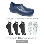 Kit Sapato Social Antiderrapante BB67 Marinho Soft Works EPI + 3 Pares Meias + 1 Par Palmilhas 
