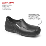 Kit Sapato Social Antiderrapante BB67 Preto Soft Works EPI + 3 Pares Meias + 1 Par Palmilhas 