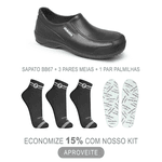 Kit Sapato Social Antiderrapante BB67 Preto Soft Works EPI + 3 Pares Meias + 1 Par Palmilhas 