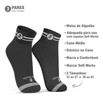 Kit 3 Pares Meias de Algodão Cano Médio Preta Soft Works