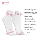 Kit 3 Pares Meias de Algodão Cano Médio Rosa Soft Works