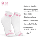 Meia de Algodão Cano Médio Branco com Rosa Soft Works