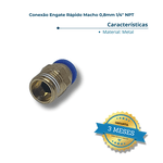 Conexão Engate Rápido Macho (metal) 08mm X 1/4