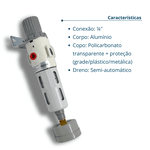Filtro Regulador Ar C/ Dreno Semi-automático 1/4 C/ Proteção