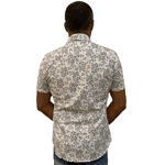 Camisa Branca Floral Preto Manga Curta