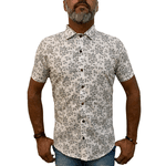 Camisa Branca Floral Preto Manga Curta