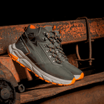 Bota Everest Coturno Masculino Couro Resistente Sola EVA Confortável - Cinza Laranja - Extra Leve