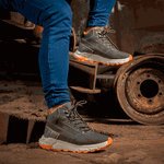 Bota Everest Coturno Masculino Couro Resistente Sola EVA Confortável - Cinza Laranja - Extra Leve