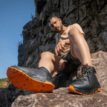 Bota Masculina Storm Coturno Couro Genuíno Solado EVA - Preto Laranja - Extra Leve