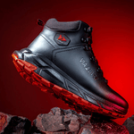 Bota Masculina Storm Coturno Couro Genuíno Solado EVA - Preto Vermelho - Extra Leve