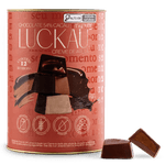 Lata Bombom Chocolate 54% Cacau recheado com creme de Avelã - Zero Adição de Açúcares, Lactose e Glúten - Luckau - 12 bombons de 16,5g - 198g