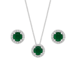 Conjunto Redondo Cravejado Verde Prata 925