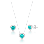 Conjunto Coração Cravejado Turmalina Prata 925