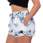 Short Feminino Flores Azuis Moda Praia ou Academia W2 Premium