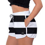 Short Feminino Listrado Branco e Preto Moda Praia ou Academia W2 Premium