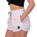 Short Feminino Listrado Branco e Rosa Moda Praia ou Academia W2 Premium