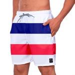 Short Masculino Listrado Branco, Azul e Vermelho Moda Praia ou Academia W2 Premium