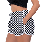 Short Feminino Xadrez Preto e Branco Moda Praia ou Academia W2 Premium