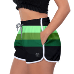 Short Feminino Listrado Verde e Preto Moda Praia ou Academia W2 Premium