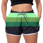 Short Feminino Listrado Verde e Preto Moda Praia ou Academia W2 Premium