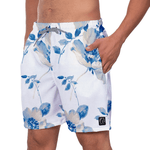 Kit Short Casal Masculino Feminino Flores Azuis