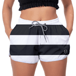 Kit Short Casal Masculino Feminino Listrado Branco e Preto