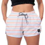 Kit Short Casal Masculino Feminino Listrado Branco e Rosa