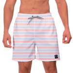 Kit Short Casal Masculino Feminino Listrado Branco e Rosa