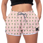 Kit 2 Shorts Feminino Branco e Cacto Rosa Moda Praia ou Academia W2 Premium