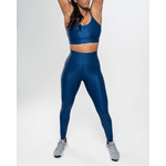 Conjunto Calça e Top Fitness Feminino Laura Poliamida Com Elastano Azul