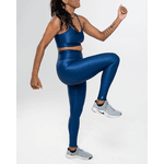 Conjunto Calça e Top Fitness Feminino Laura Poliamida Com Elastano Azul