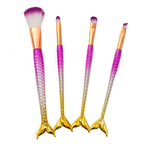 Pincéis para Maquiagem com Cabo em Formato de Cauda de Sereia - Kit com 4 Pincéis